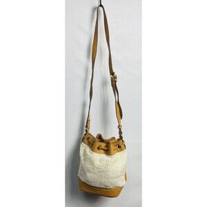 Adam Lippes Purse Cream Faux Sherpa Bag Crossbody Tassel Drawstring 11”x10”x4”